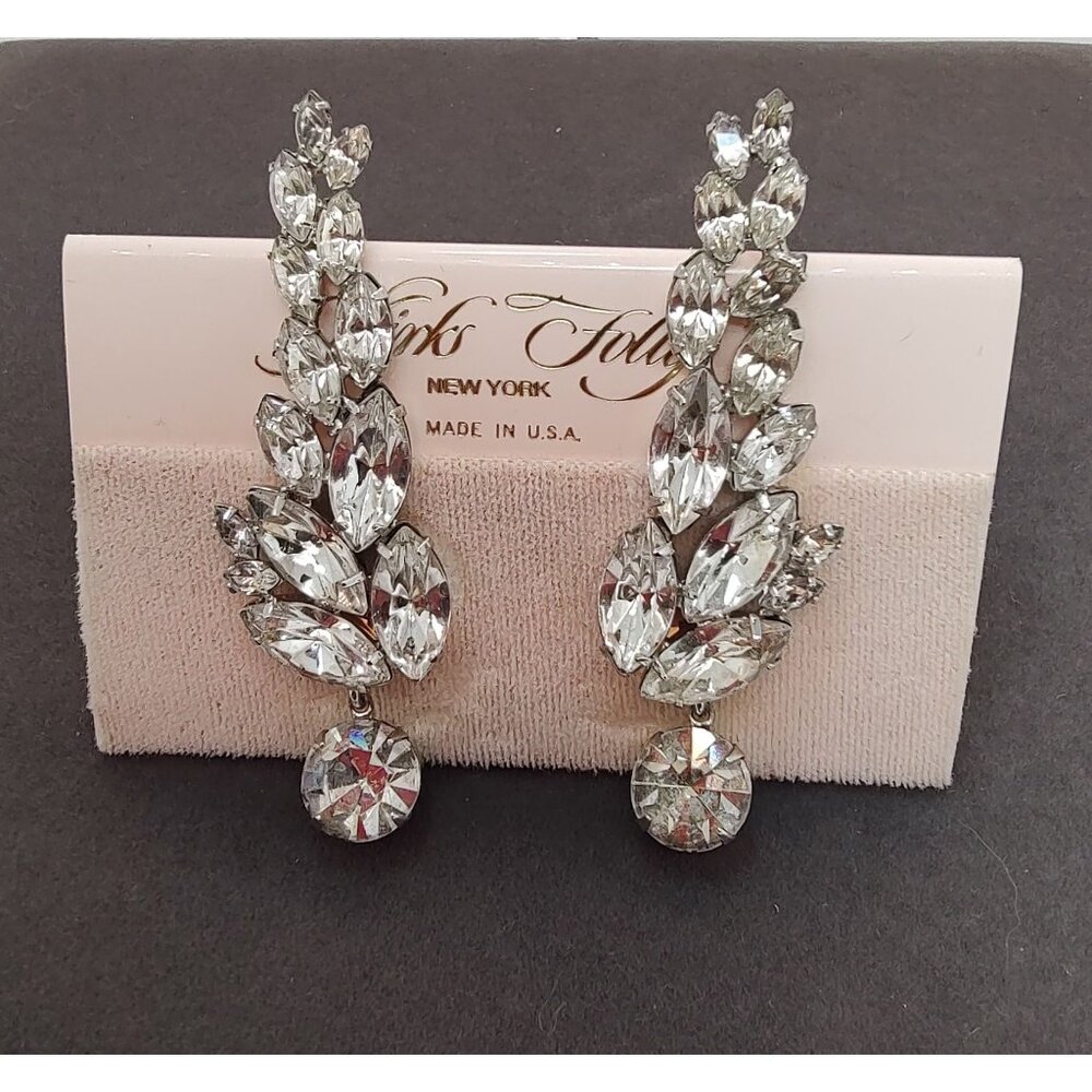 Kirks Folly Rhinestone Clip-On Earrings Silver Tone, Vintage